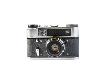 Old film camera isolated on white background.
