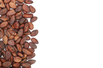 unpeeled cocoa bean isolated on white background with copy space for your text. Top view