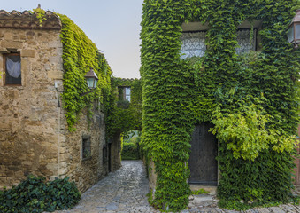 Fototapeta na wymiar Narrow street in old medieval town of Peratallada, Spain