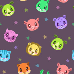 Seamless pattern with cute animal faces.