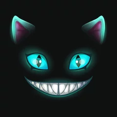 Foto auf Alu-Dibond Fantasy scary smiling cat face on black background. © lilu330