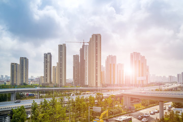 Naklejka premium Urban construction roads and skyline