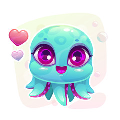 Little cute cartoon baby octopus.