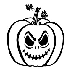 Halloween, Pumpkin silhouette-drawing, on white background,