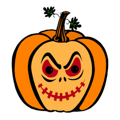 Halloween, Pumpkin smirking, cartoon on white background,