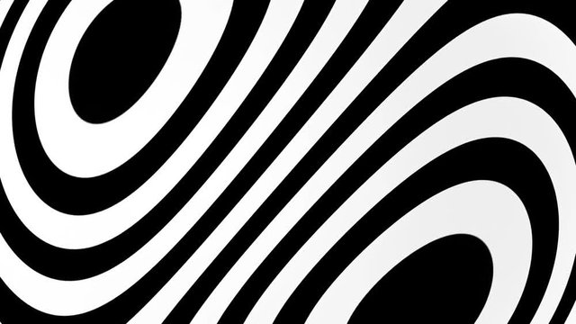 abstract background with black and white elements. Seamless loop hypnotic backdrop. 3d rendering