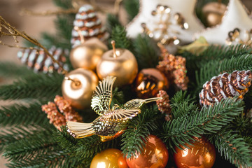 Christmas decor and gift with natural vintage background.