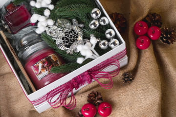 Christmas gift box. Holidays background for design card.