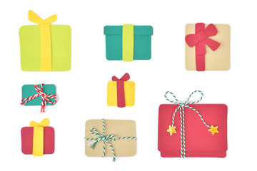 Christmas gift paper cut on white background - isolated