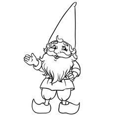 Obraz premium Cute Cartoon Garden Gnome. Vector Illustration. Outlined for coloring book.