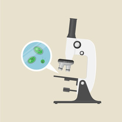 Microscope and bacteria, biology vector illustration