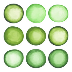 Watercolor bright green circles set