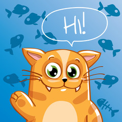 Vector illustration of cartoon cat. Hi