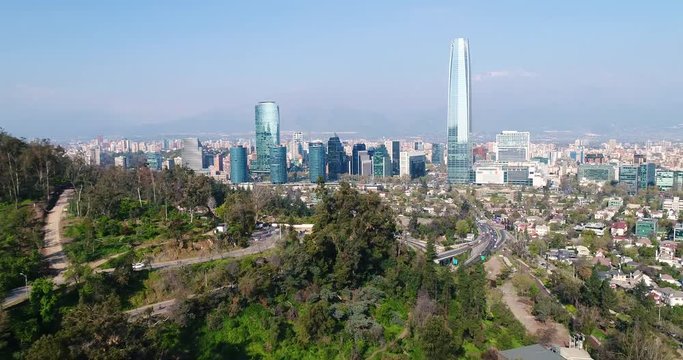 Aerial Drone Birds Eye View of Santiago Chile on a Sunny Day