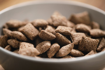 chcolate cereal pillow in white bowl on table