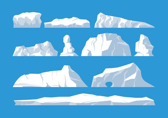icebergs set on blue background