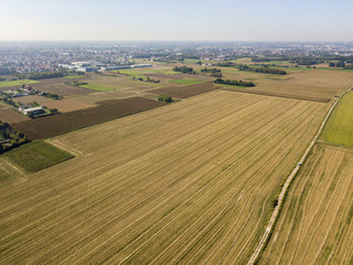 Obraz premium Natura e paesaggio: vista aerea di un campo, coltivazione, campo arato, campagna, agricoltura. Coltivazione di mais