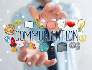 Businessman using hand-drawn presentation