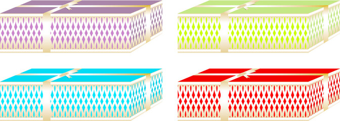 Christmas gifts boxes simple and elegant, decorated with ribbon around and violet, green blue and red colors
