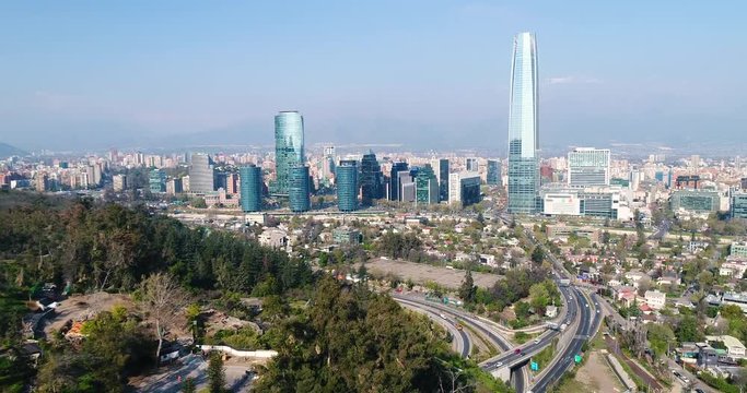 Aerial View Santiago de Chile City Skyline Financial District in Providencia Neighborhood