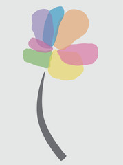Simple basic shape flower with pastel colored petals and grey stem.