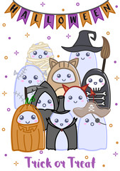 Cute ghosts in halloween costumes