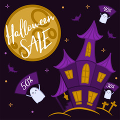 House with cute ghosts , halloween sale