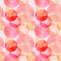 Abstract beautiful artistic tender wonderful transparent bright autumn orange pink red circles different shapes pattern watercolor hand illustration. Perfect for textile, wallpapers, and backgrounds