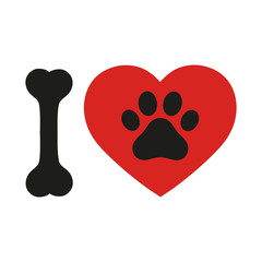 I Love Text With Red Heart And Paw Print.