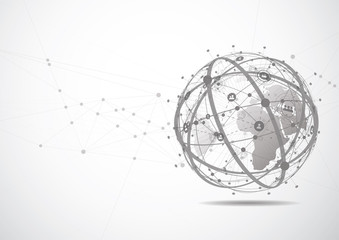Obraz premium Global network connection. World map point and line composition concept of global business. Vector Illustration