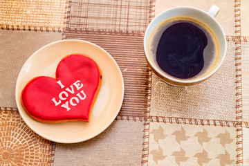 Top view romantic breackfast with flowers
