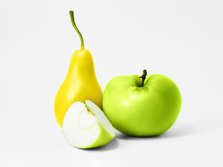 Isolated pear and green apple Juicy granny smith apple and yellow pear are lying on a white background Isolated fresh fruits photo