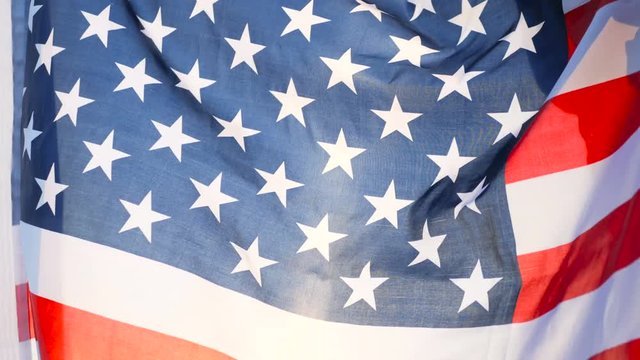 Patriotic Proud Beautiful young woman with American USA stars and stripes flag. freedom and memorial concept