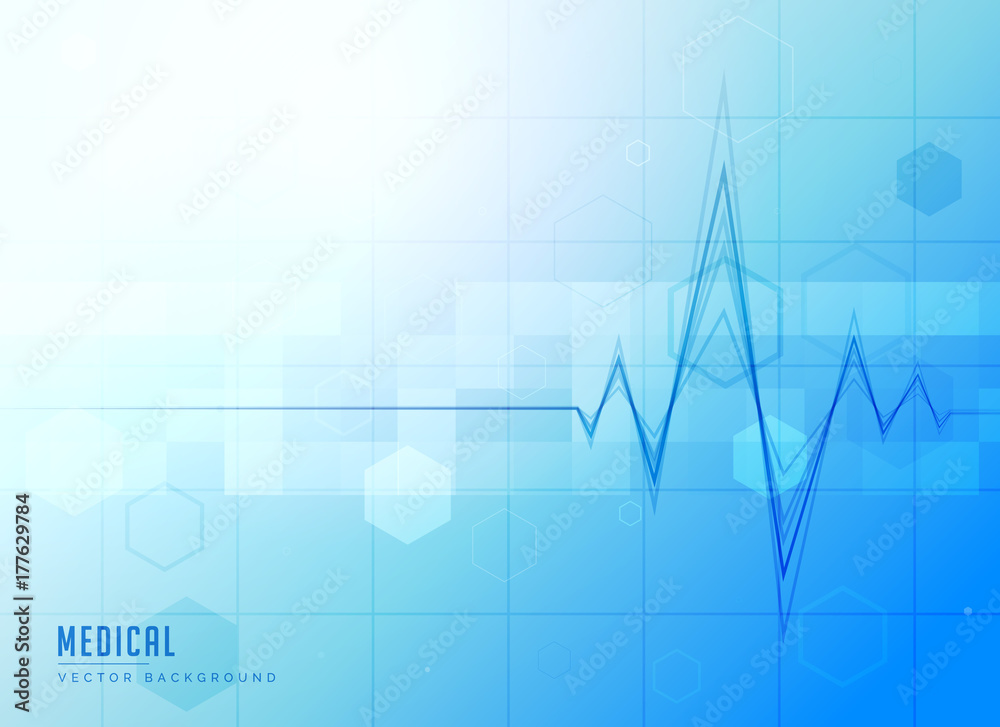 Wall mural blue medical bright background with electrocardiogram