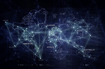 Fototapeta na wymiar Internet of Things Digital World Map