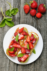 Healthy breakfast-bruschetta with fruits