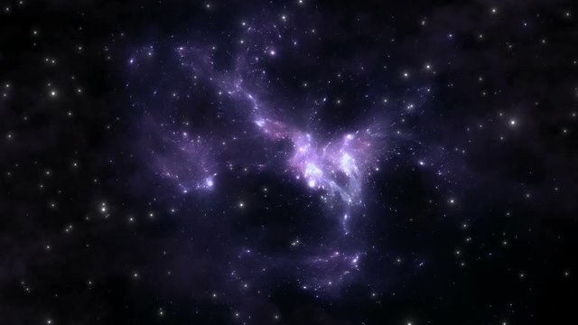 Space flight through nebula. Space travel, animation