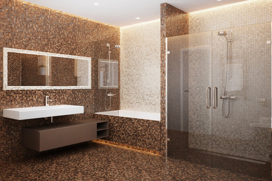 3d rendering of a mosaic shower room