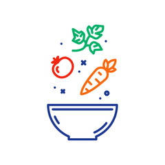 Salad recipe, fresh vegetables, healthy eating, vector icon - 177633581