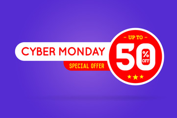Cyber Monday Sale Sign Banner Poster ready for Web and Print. Vector. Super, Mega, Huge Sale with Special Offer