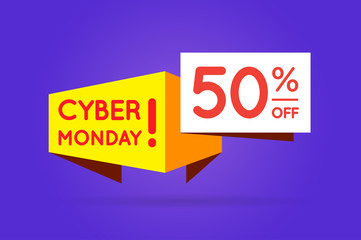 Cyber Monday Sale Sign Banner Poster ready for Web and Print. Vector. Super, Mega, Huge Sale with Special Offer