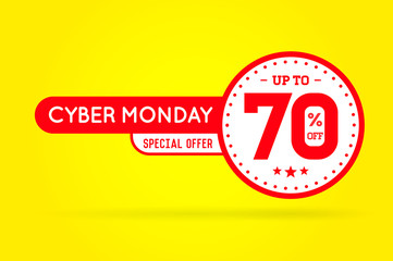 Cyber Monday Sale Sign Banner Poster ready for Web and Print. Vector. Super, Mega, Huge Sale with Special Offer