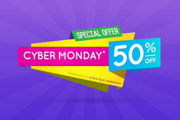 Cyber Monday Sale Sign Banner Poster ready for Web and Print. Vector. Super, Mega, Huge Sale with Special Offer