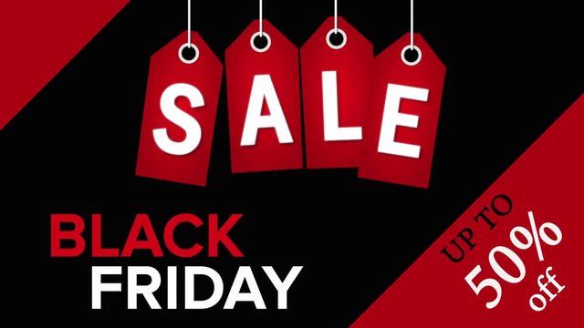 Black Friday Sale Animation up to 50 percent off. Motion graphics