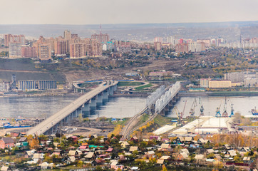city in autumn view from above.