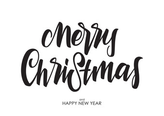 Vector illustration: Handwritten elegant  brush lettering type of Merry Christmas isolated on white background. 