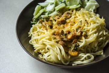 Dish with pasta on a plate