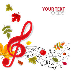 Autumn musical background with notes and leaves
