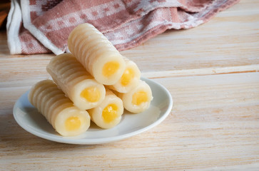 Huesos de Santo  or Bones of the Saints, the most traditional of Spanish mazapan sweets, that eat on All Saints  Day  or Dia de todos los Santos.Copy space