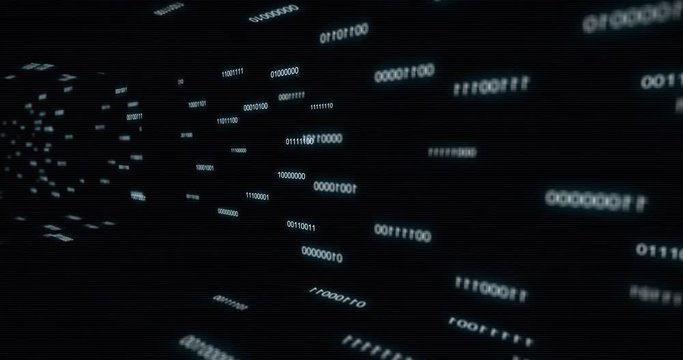 Words of binary code running on a wall